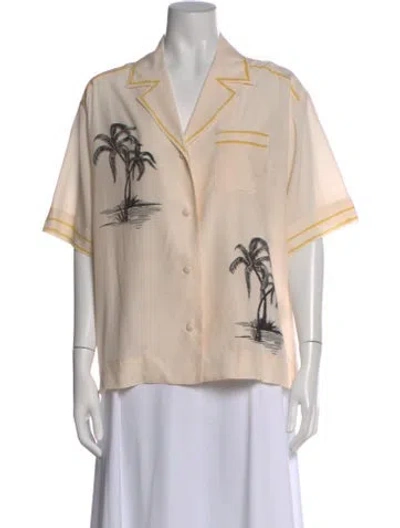 Pre-owned Zimmermann Printed Short Sleeve Button-up Top In Neutral