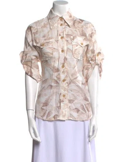 Pre-owned Zimmermann Printed Short Sleeve Button-up Top In Pink