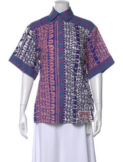 Pre-owned Zimmermann Printed Short Sleeve Button-up Top In Purple