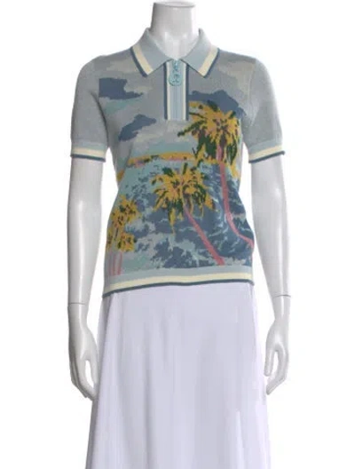 Pre-owned Zimmermann Printed Short Sleeve Polo In Blue