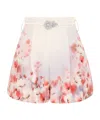 Zimmermann Crystal-embellished Floral-print Silk And Cotton-blend Twill Shorts In Pink