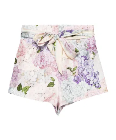 Zimmermann Dawning Silk Shorts In Multi Hydrangea In Purple