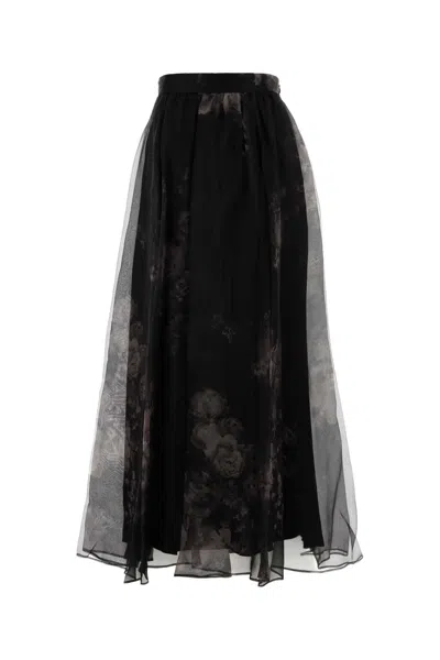 Zimmermann Printed Silk Hypnotic Skirt In Black
