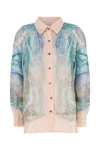 Zimmermann Womens Illuminate Printed Relaxed-fit Silk Shirt Blue Agate Xl In Blueagate