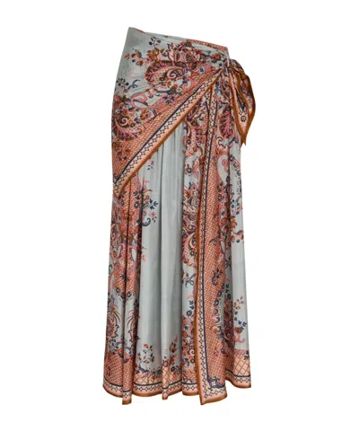 Zimmermann Printed Silk Midi Skirt In Multicolor