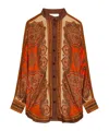 Zimmermann Tangerine Paisley-print Silk Habotai Mahon Dolman Shirt In Brown