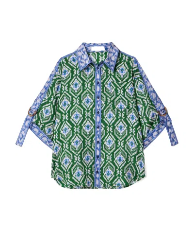 Zimmermann Wylie Silk Shirt Relaxed-fit Tie Sleeves In Green