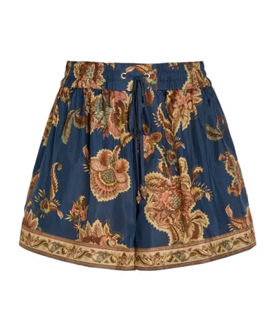 Zimmermann Printed Silk Shorts In Brown