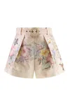 Zimmermann Illuminate Pleated Silk & Cotton Shorts In Pink