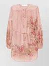 Zimmermann Printed Silk Top With Button And Tie In Pink