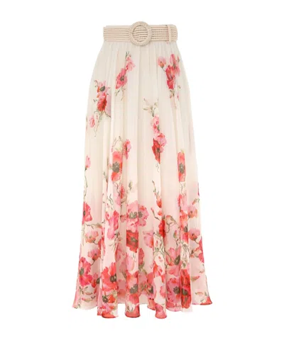 Zimmermann Lightburst Floral Maxi Skirt In Creamredfloral