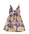Zimmermann Luna Gathered Floral-print Linen And Silk-blend Mini Dress In Multi