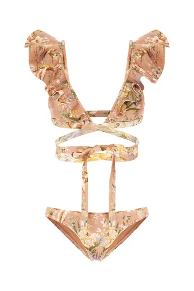 Zimmermann Printed Stretch Nylon Bikini In Neutral