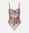 Zimmermann Aster Scarf Tie One-piece Swimsuit Blue Paisley Floral In Multi