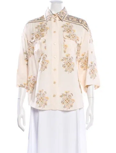 Pre-owned Zimmermann Printed Three-quarter Sleeve Blouse In Neutral