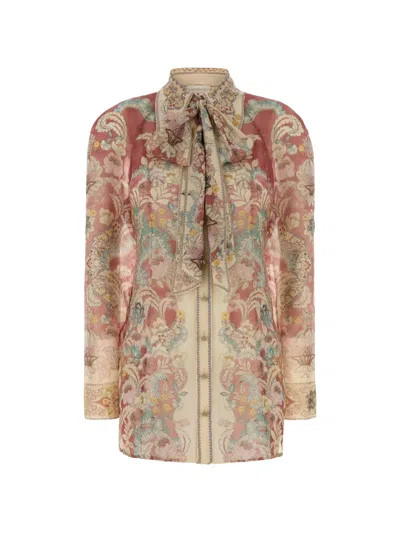 Zimmermann Printed Tie Blouse In Neutral