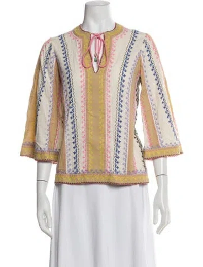 Pre-owned Zimmermann Printed Tie Neck Blouse In Neutral