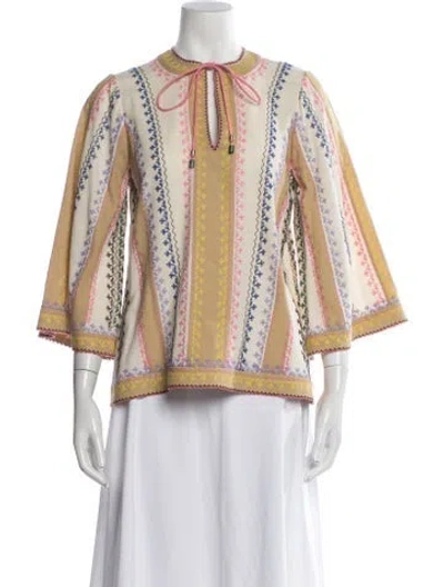 Pre-owned Zimmermann Printed Tie Neck Blouse In Neutral