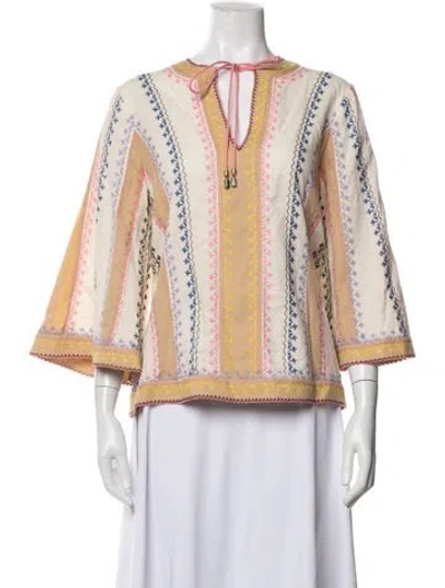Pre-owned Zimmermann Printed Tie Neck Blouse In Neutrals
