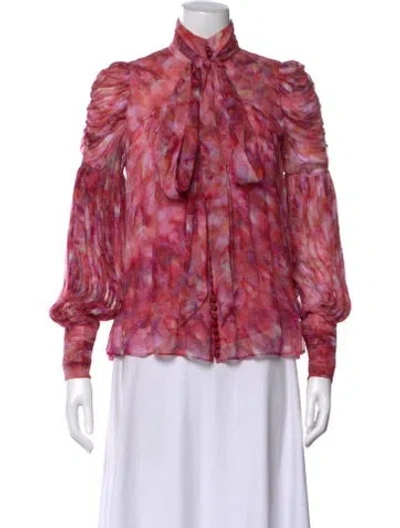 Pre-owned Zimmermann Printed Tie Neck Blouse In Pink
