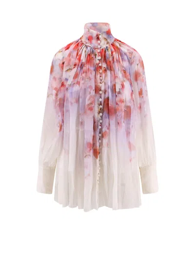 Zimmermann Crush Pleated Floral-print Crepon Blouse In Multi