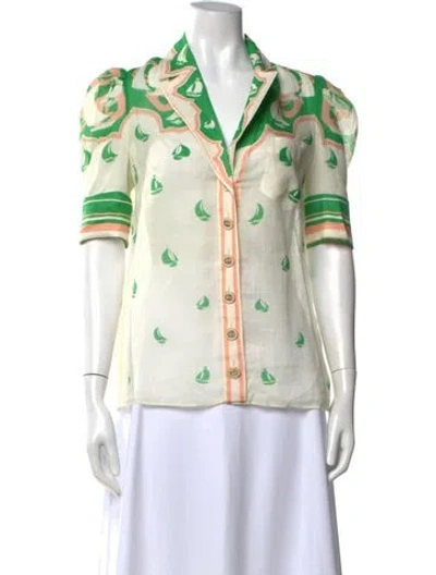 Pre-owned Zimmermann Printed V-neck Blouse In Green/neutrals