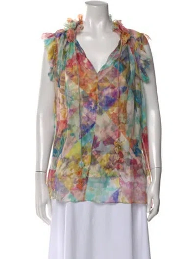 Pre-owned Zimmermann Printed V-neck Blouse In Neutral
