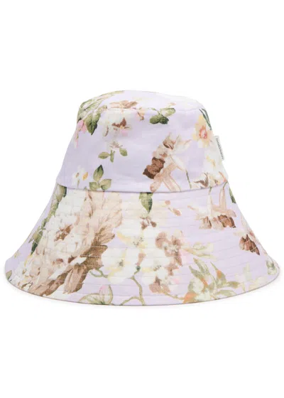 Zimmermann Printed Wide-brim Linen Bucket Hat In Multi