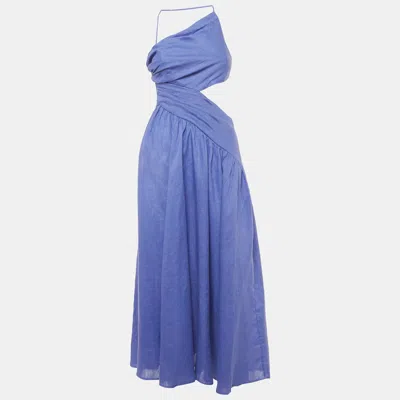 Pre-owned Zimmermann Purple Linen Open Back Asymmetric Cut-out Midi Dress S