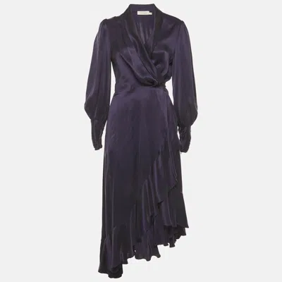 Pre-owned Zimmermann Purple Silk Ruffle Detail Wrap Up Midi Dress S