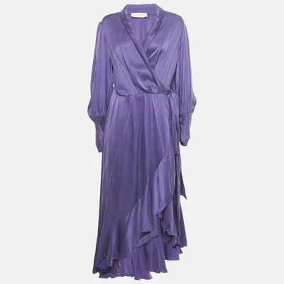 Pre-owned Zimmermann Purple Silk Wrap Around Midi Dress L
