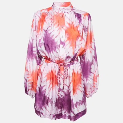 Pre-owned Zimmermann Purple/red Tie-dye Silk Belted Playsuit L