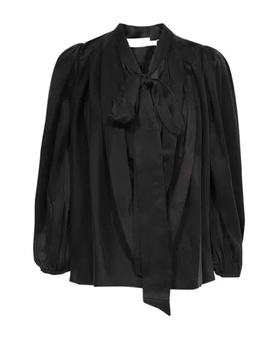 Zimmermann Pussy Bow Long-sleeve Silk Blouse In Black