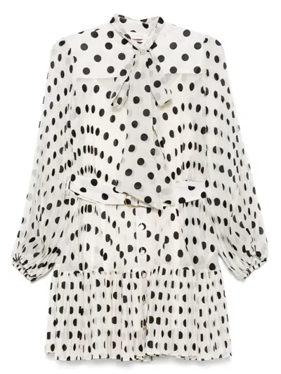 Zimmermann Pussy Bow Mini Dress In Neutrals