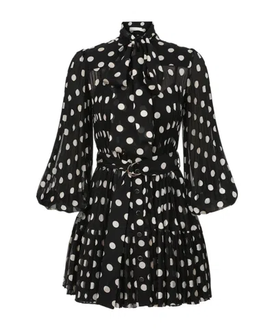 Zimmermann Pussybow Mini Dress In Black Cream Dot