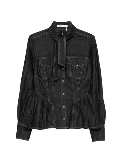 Zimmermann Pussy-bow Peplum Shirt In Blue