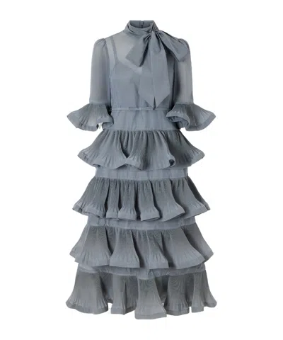 Zimmermann Pleated Ruffled Midi Dress In Gray