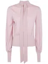 Zimmermann Pussybow Tie-neck Puff-sleeve Sweater In Pink