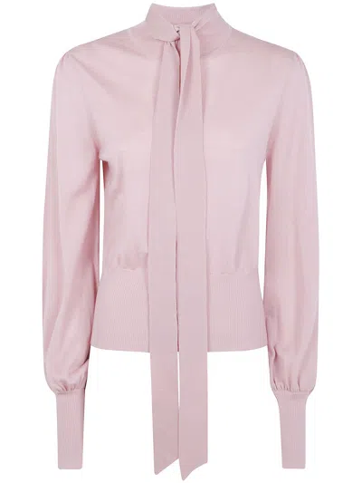 Zimmermann Pussybow Tie-neck Puff-sleeve Sweater In Pink