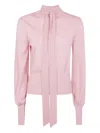 Zimmermann Pussybow Tie-neck Puff-sleeve Sweater In Pink