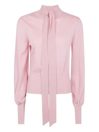 ZIMMERMANN PUSSYBOW TIE-NECK PUFF-SLEEVE SWEATER