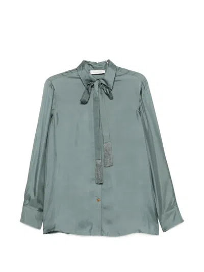 Zimmermann Silk Shirt Long Sleeves Pussy Bow Tassels In Blue
