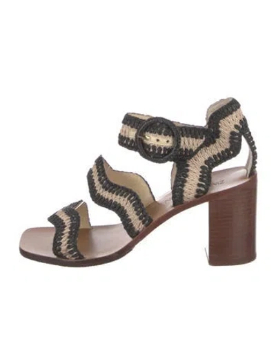 Pre-owned Zimmermann Raffia Colorblock Pattern Slingback Sandals In Neutral