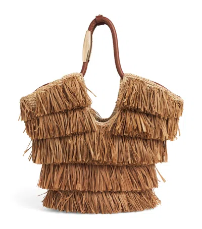 Zimmermann Raffia Fringed Goldentime Tote Bag In Blue
