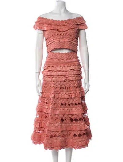 Pre-owned Zimmermann Raffia Patterned Skirt Set In Orange