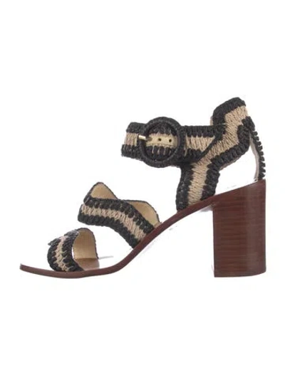 Pre-owned Zimmermann Raffia Patterned Slingback Sandals In Neutral