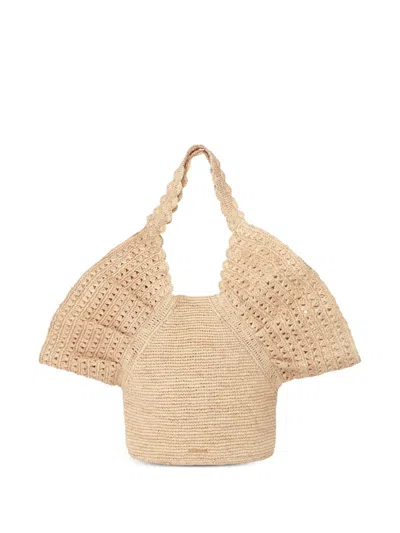 Zimmermann Raffia Tote Bag In Nude
