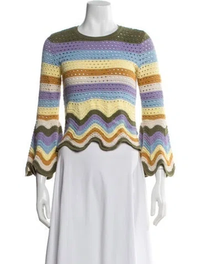 Pre-owned Zimmermann Rai Stripe Knit Top Striped Sweater In Green