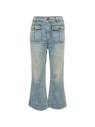 Pre-owned Zimmermann Raie Flared Utility Jeans In Blue
