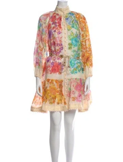Pre-owned Zimmermann Raie Lantern Mini Dress Mini Dress W/ Tags In Neutral